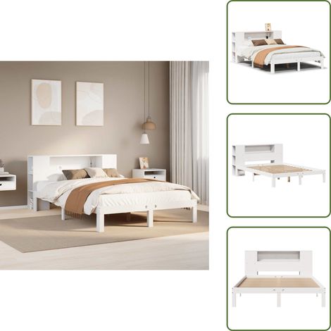 The Living Store Lit bibliothèque sans matelas blanc 135x190 cm bois pin massif - Sommier à lattes (1/5)