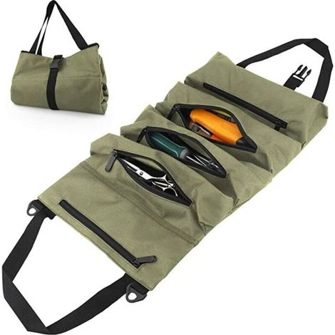Sac organisateur d'outils, sac à outils en tissu , mallette à outils 5 poches pour électriciens/charpentiers/plombiers/automobiles - Vert (1/5)