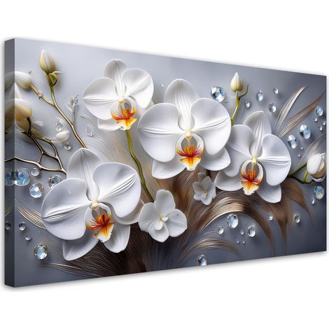 Tableau déco Fleur d'orchidée blanche peinte en 3D 100x50 (1/5)