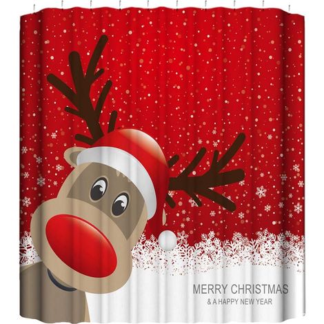 Christmas Shower Curtain with Digital Elk Print 200x180 cm