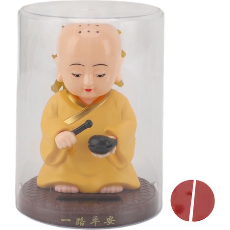 Ortviai Figurine Bouddhiste Solaire Jaune avec Mouvement de Tête Automatique pour Bureau, Tableau de Bord ou Intérieur (1/5)
