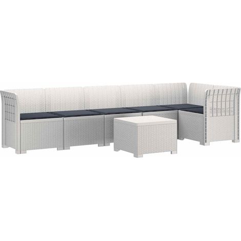 Divano da Giardino 6 Posti con Cuscini Aspetto Rattan PP Bianco vidaXL (1/5)