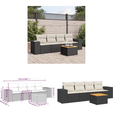 5-tlg. Garten-Sofagarnitur mit Kissen Schwarz Poly Rattan - Gartenmöbel - Outdoor Möbel - Rattan Gartenset - Lounge Set - Esstisch - Home & Living (1/3)