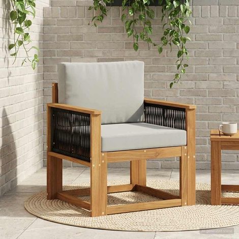 Canapé de Jardin Modulable 1 Place en Bois d'Acacia Massif avec Coussin Gris Clair - PANGIVO (1/5)