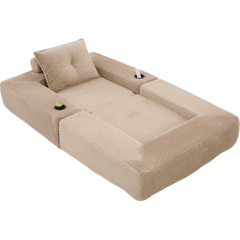 Divano letto pieghevole in velluto a coste, schiuma ad alta densità, beige (1/5)