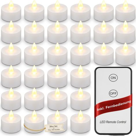 MONZANA® 30 Pcs LED Tea light Candles with Batteries and Remote Control  300 Hour Electric Warm White Flickering Flame Effect  3.7cm Round Flameless Realistic Tea Lights (1/5)