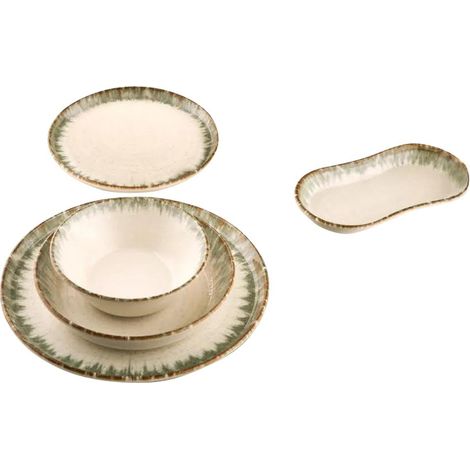 Juego de vajilla Set 100% Porcelana Verde Marrón Blanco (1/3)