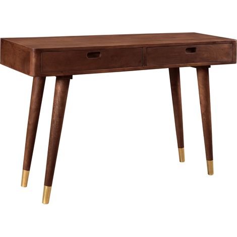 Console en bois massif 2 tiroirs et détails dorés - COLOMBO