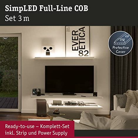 Paulmann 78862 SimpLED Strip LED Full-Line COB Set Completo 3m 11W 1500lm 384LEDs/m 3000K 12VA Bianco Metallo 11 W (1/3)