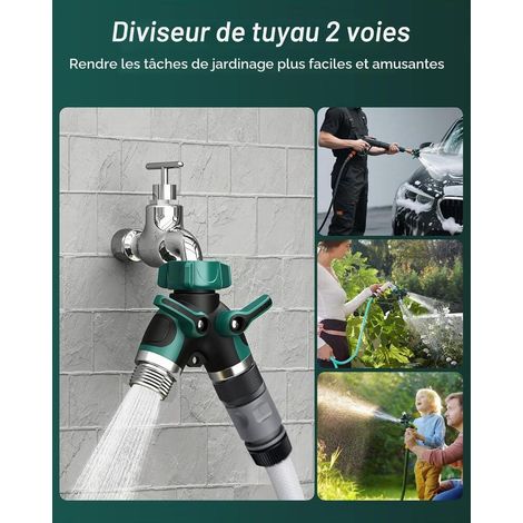 Distributeur Arrosage 2 Voies 3/4" Raccord Tuyau D'arrosage Avec Interrupteur de Commande Débit d'eau réglable et (1/5)