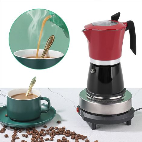 Cafetière italienne bicolore rouge et noire n° 6, avec couvercle transparent bicolore, idéale pour les débutants. Capacité : 300 ml. (1/5)