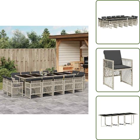 Ensemble à manger de jardin et coussins 15 pcs gris clair rotin - Salon De Jardin - Meuble De Jardin - Set De Salon De Jardin - Ensemble De Jardin - Table De Jardin (1/5)