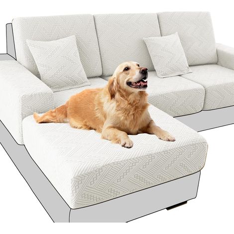 Stretch Sofa Cushion Covers, Jacquard Replacement Seat Covers for Pets and Children, Non-Slip Sectional Furniture Protector (Beige, 2 Seater + 1 Chair) (1/5)