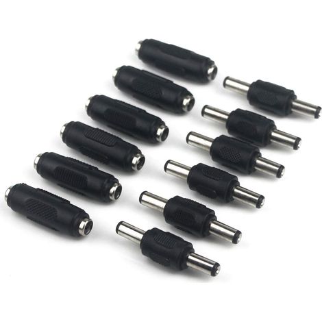6 Pcs 5,5 x 2,1 mm DC Alimentation Coupleur Mâle vers Mâle Fiches de Genre Changeur Adaptateur + 6pcs DC Adaptateur Jack Femelle à Femelle 2.1x5.5mm Connecteur pour Caméra Surveillance (1/5)