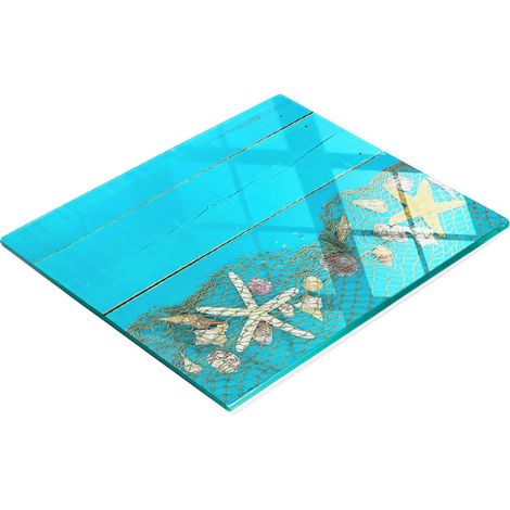 Tabla de cortar de cristal para cocina con estampado de estrellas de mar, 60x52 cm. (1/5)