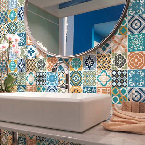 Stickers muraux - Sticker Mural Carrelage adhésif Cuisine Salle de Bain - 24 STICKERS CARRELAGES VITCHI - 24stickers20x20cm (1/5)