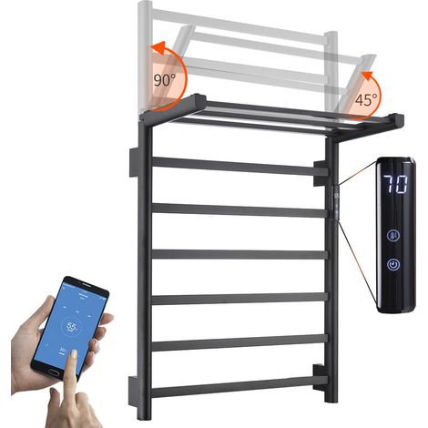 Esip – Sèche-serviette électrique 76 W – WiFi intelligent avec commande vocale – Acier inoxydable 304 – Étanche 360° – Support de rangement pliable