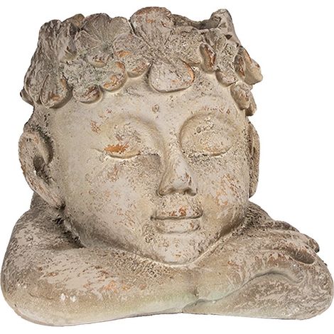 Pot de fleurs Cache-pot Design Tête de Garçon 20x20x19 cm en Magnésium MGO Gris et Beige - PANGIVO