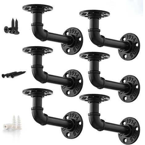 Support Étagère Industriel Tuyau, 4PCS Supports pour Étagère Industrielle Vintage avec Brides 17 12 8.5cm pour Bibliothèque Meubles de Bricolage Suspendus Étagère Murale Flottante-Noir (1/5)