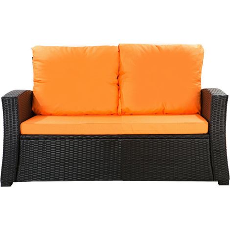 Coussins de canapé de jardin en résine tressée 112x50x7+256x50cm coussins d'extérieur orange Set de coussins 2 places Lot de coussins de jardin