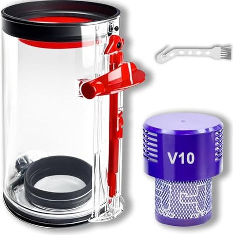 Bac à Poussière Transparent avec Filtre HEPA pour Dyson V10 SV12 SV13 SV27, Réservoir Collecteur Aspirateur Pièces Détachées Accessoires Cuve de Rechange Compatible 969509-01 (1/4)