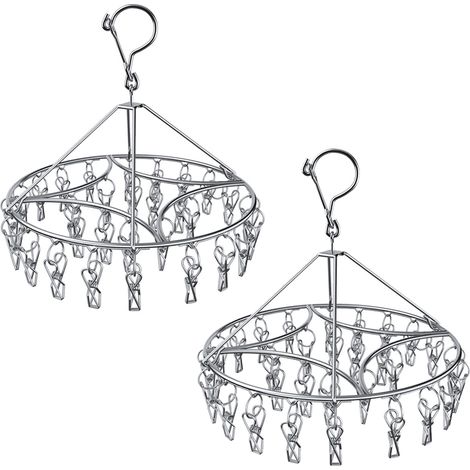 2 ganci Asciugacalzini Rotondi, 24 Clip in Acciaio Inox Stendibiancheria Stendibiancheria, Appendiabiti, gancio girevole antivento, Appendiabiti per Asciugare Asciugamani, Reggiseni, Lingerie (1/5)