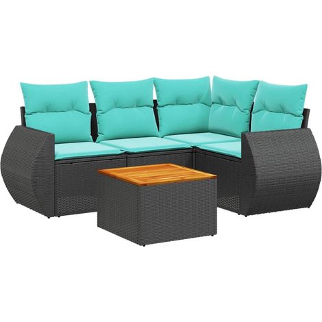 Maison Exclusive - 5-teiliges Gartensofa-Set mit Kissen, schwarze (1/5)