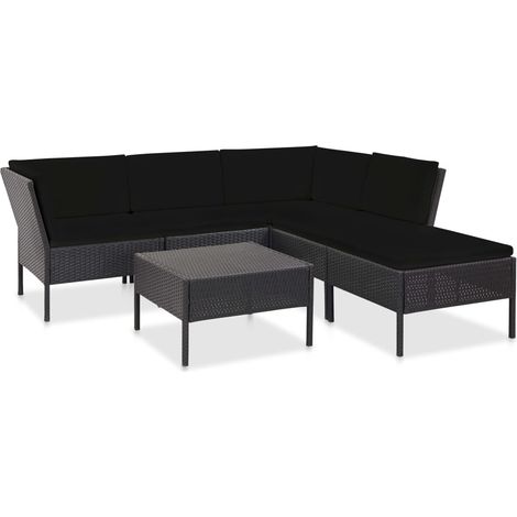 6-tlg. Garten-Lounge-Set mit Auflagen Poly Rattan Schwarz