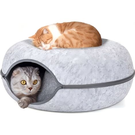 Lit tunnel pour chat en forme de donut, 2 en 1 et lavable. (1/4)