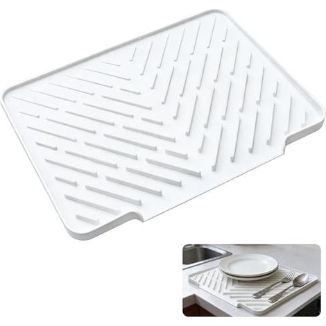 Tapis Égouttoir Vaisselle Silicone (40x31cm), Tapis de Séchage Vaisselle Cuisine Autovidangeable Incliné, Égouttoir à Vaisselle Rési (1/4)