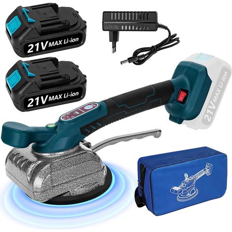 21V Machine de Carrelage pour Batterie, Vibreur Carrelage Manuel Machine à Carrelage Ventouse Carrelage Electrique 6 Vitesses Réglable pour Sol Carrelage mur (2 × Batteries) (1/5)