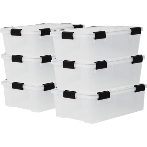 Iris Ohyama, Scatole Portaoggetti Ermetiche in Plastica, 30L, Set di 6, Trasparente, Coperchio Impermeabile, con Chiusura, Impilabile, Per Esterni, Garage, Vestiti, Antipolvere, Senza BPA, DDAT-LS