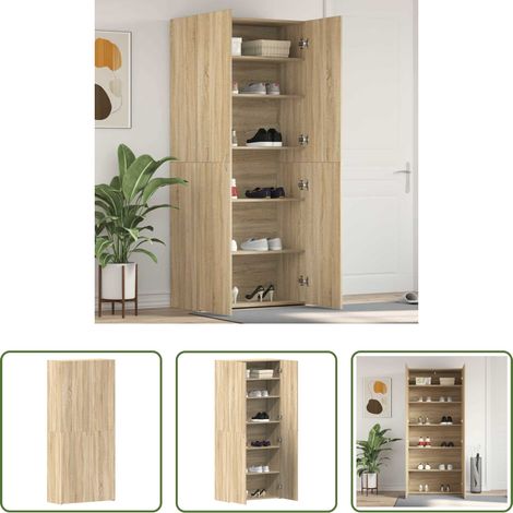 vidaXL Meuble de rangement - Cabinet à chaussures avec étagère Marron 80 x 35.5 x 180 cm (1/5)