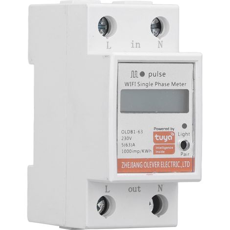 Compteur Énergie Intelligent WiFi DIN Rail Monophasé Écran LCD Mesureur Consommation Électrique KWh 230V AC (1/5)
