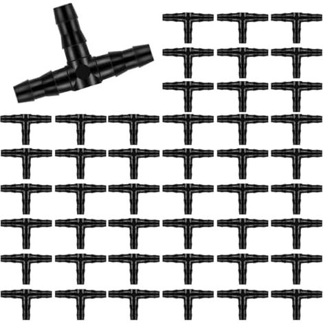 100 pièces connecteurs barbelés irrigation goutte à goutte, 1/4 "tuyau de té barbelé universel, convient au système jardin d'arrosage tuyau 1/4" - (1/5)