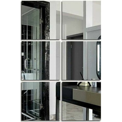 Quadratische, selbstklebende Wandspiegel, abnehmbare, silberfarbene Acryl-Selbstklebespiegel, selbstklebende Wandaufkleber für Schlaf- und Wohnzimmer [NX] (1/5)
