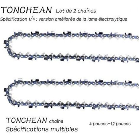 Lot de 2 chaînes de tronçonneuse 1/4' 32 maillons Lame galvanisée renforcée Faible rebond pour coupe précise - 5pouces (1/5)