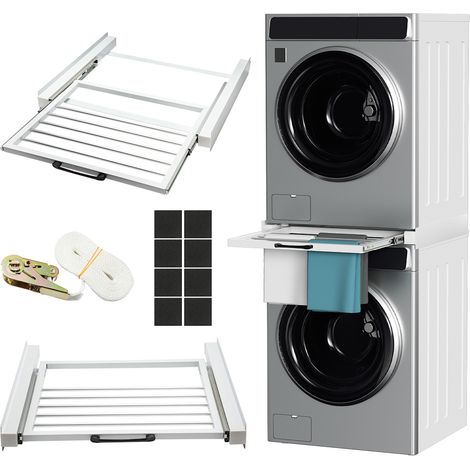 Wolketon Kit de superposition universel 2 en 1 pour lave-linge/sèche-linge Avec Porte-serviettes Blanc Standard 60 cm avec étagère coulissante