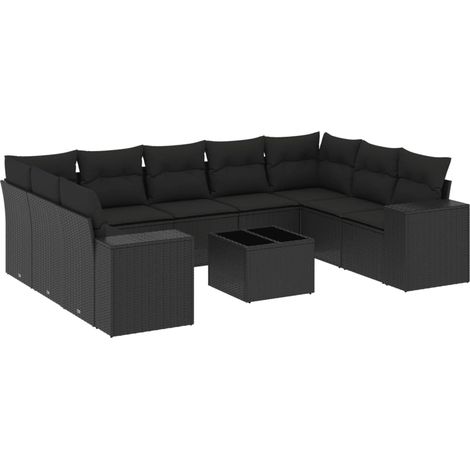 Maison Exclusive - Set Divani da Giardino 10pz con Cuscini in Polyrattan Nero (1/3)