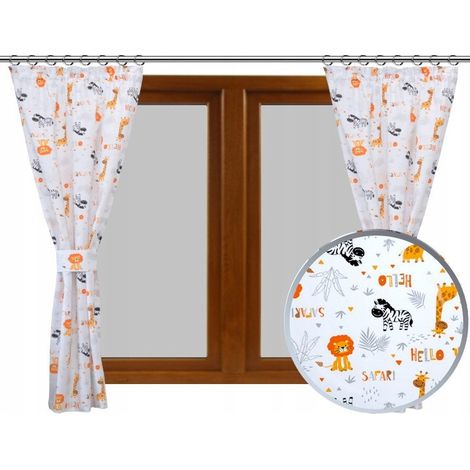 Set di tende per cameretta, fantasia animalier colorata SAFARI Giraffa, altezza 150