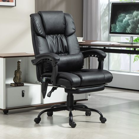 Chaise de bureau ergonomique avec fonction de massage, chaise de bureau avec repose-pieds, dossier haut, support lombaire noir
