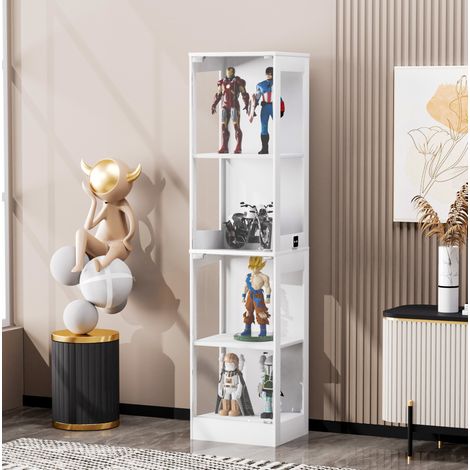 Vitrina 40x35x165 cm blanca en MDF y vidrio con LED, puertas de vidrio y sensor de movimiento (1/5)