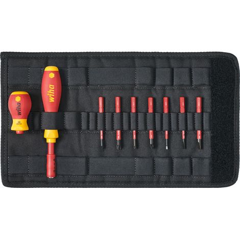 Wiha Set di giravite e inserti slimVario® A taglio, Pozidriv positivo/negativo/Pozidriv 10 pz. con borsa pieghevole (41233)