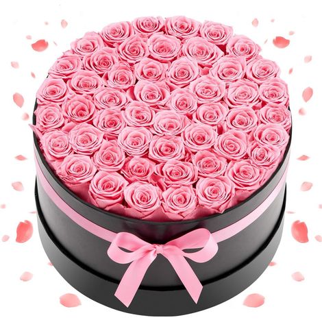 Bouquet de 50 Roses Éternelles Préservées Boîte Ronde en Carton Rose Doux Décoration Cadeau Femme Circle-50M (1/5)