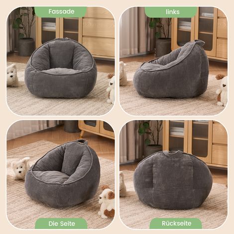 Pouf poire en peluche douce, confortable et moelleux, idéal pour chambre de jeu, coin lecture, salon et chambre d'enfant, pour garçons et filles – petite taille (gris clair) (1/5)