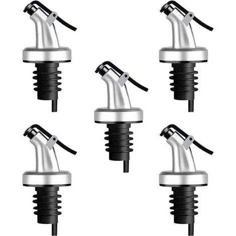 5Pcs Bec Verseur Bouchon Alcool Bouteille Becs Verseur Huile d'olive avec Bouchon en Caoutchouc Distributeur De Bec De Vin Bouchon Doseur Argent (1/4)