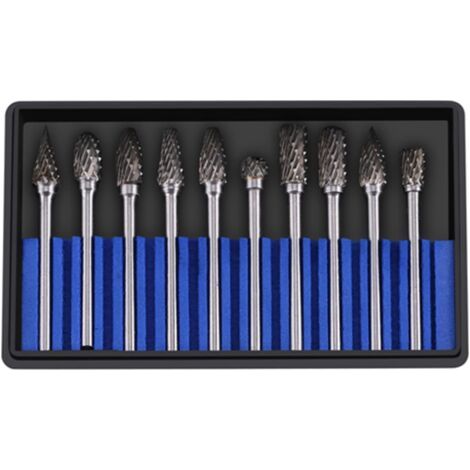 10 Pièces Carbure de Tungstène Acier Limes Rotatives Ensemble de Fraises 3mm Tige 6mm Diamètre de la Tête de Coupe pour Meuleuse Outil de Forage Rotatif(Double pattern) (1/5)