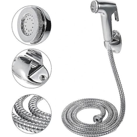 Robinet de douche bidet noir, ensemble de douchette bidet pour toilettes, robinet bidet portable en acier inoxydable pour salle de bain, pommeau de douche à main argenté (1/5)