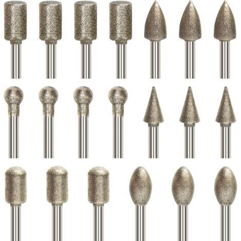 20 Piece Rotary and Grinding Burr Set, Engraving Drill Bits with 3mm (1/8 inch) Shank, Diamond Drill Bits for Stone Carving, Compatible with All Rotary Tools. (1/4)
