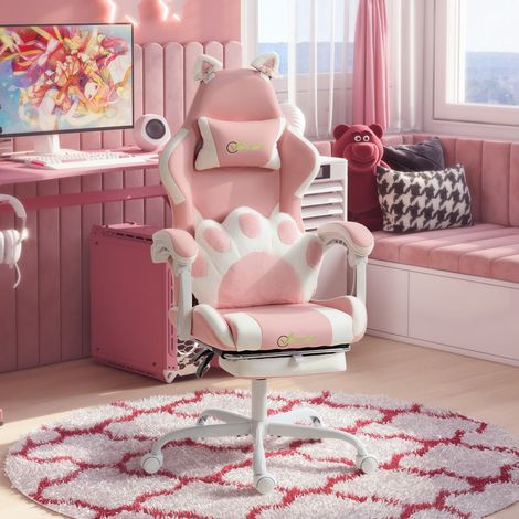 Fauteuil de jeu ergonomique avec repose-pieds inclinable rose (1/5)